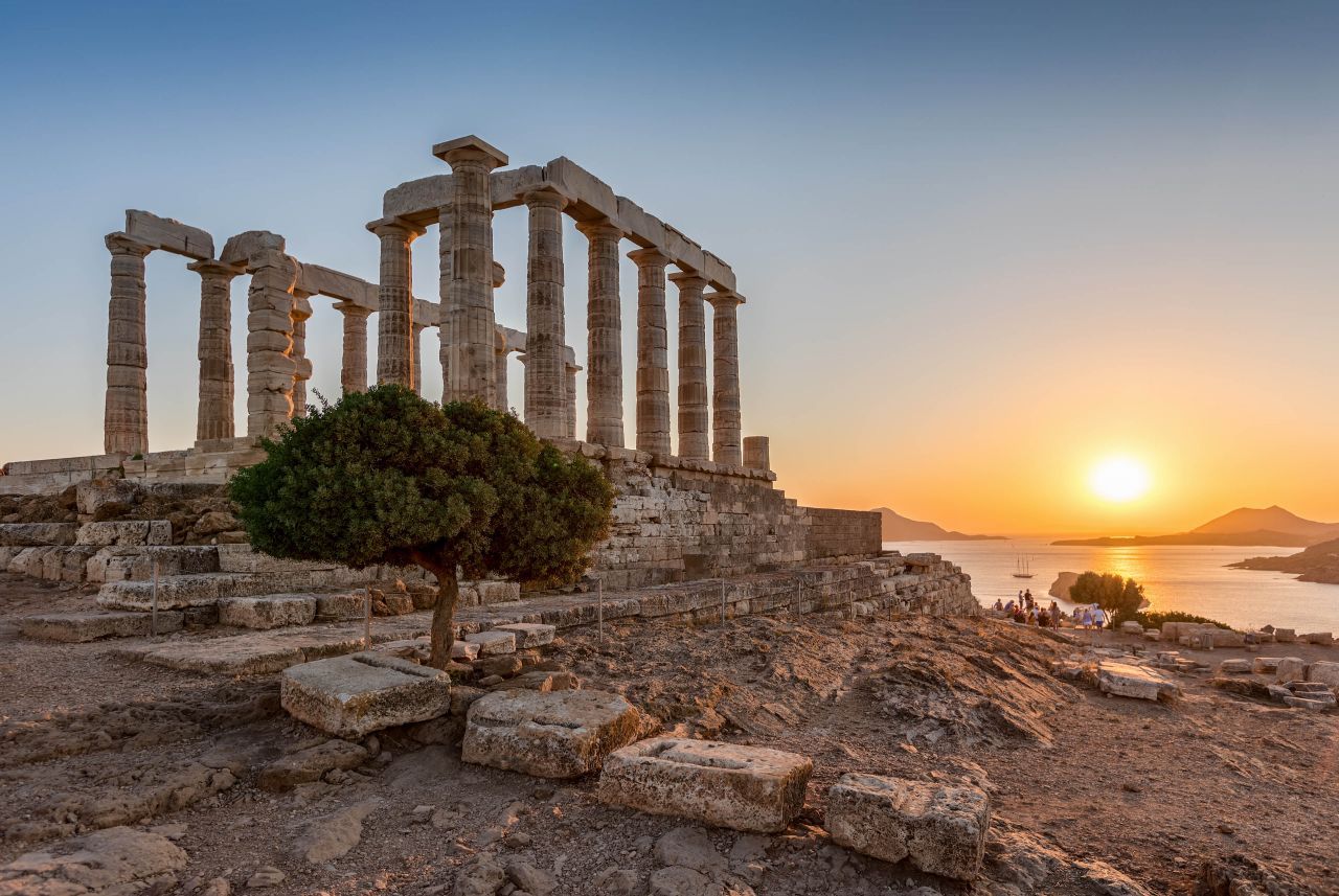 Temple of Poseidon at Cape Sounion at sunset